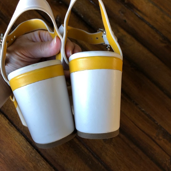 Coach Yellow White Open Toe Leather Wedge Sandals - Picture 5 of 8